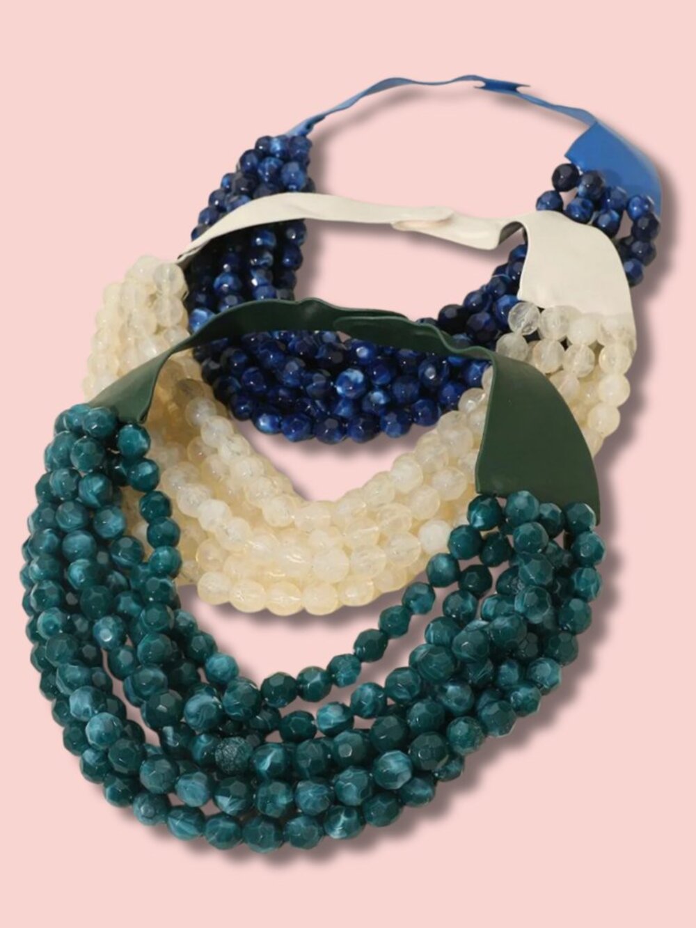 NEW Stunning Faceted Marble Beaded Magnetic Leather Bib Statement Necklace